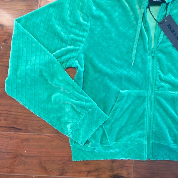 NWT Jolie & Joy Green Velour Embossed Full Zip Up Hoodie Sweater Jacket - Picture 3 of 10